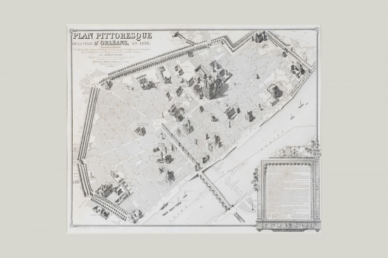 Charles Pensée, plan pittoresque de la ville d'Orléans en 1836