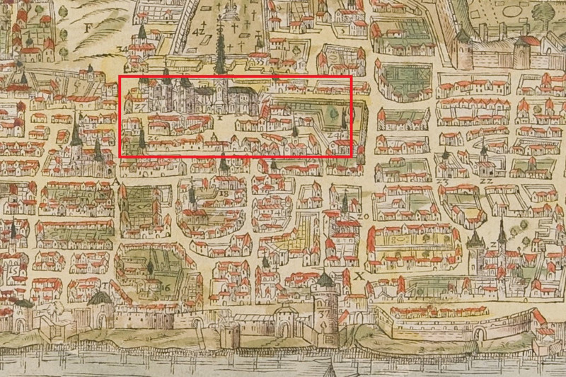 Plan en perspective de la ville d'Orléans, détail, Raymond Rancurel, 1575