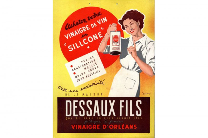 Affiche Dessaux Fils « Vinaigre de vin en sillicone », 1950